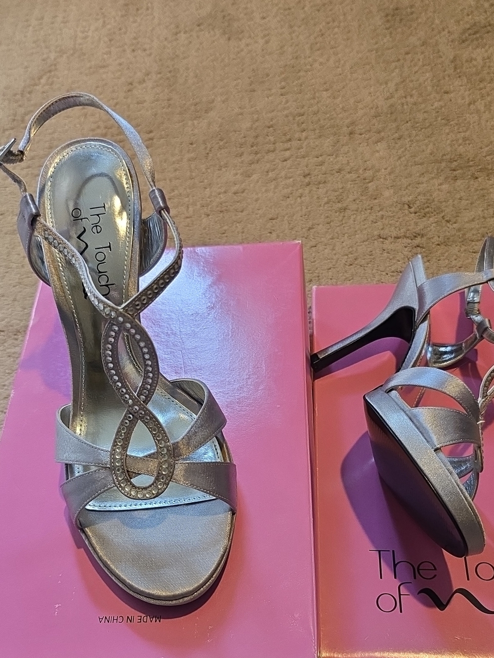 Touch of Nina Silver Rhinestone T-Strap High Heel Sandal